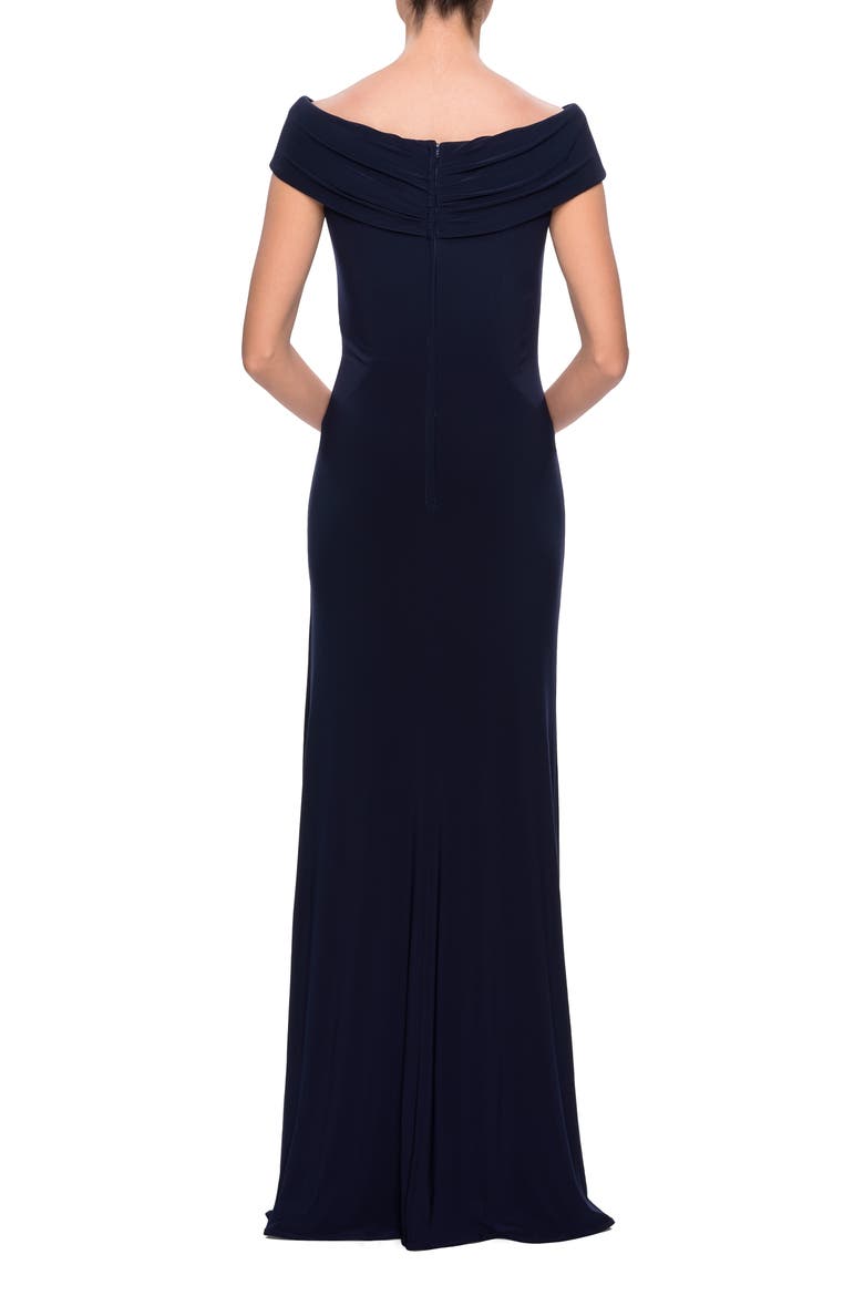 Off The Shoulder Jersey Dress with Ruching, Alternate, color, Navy