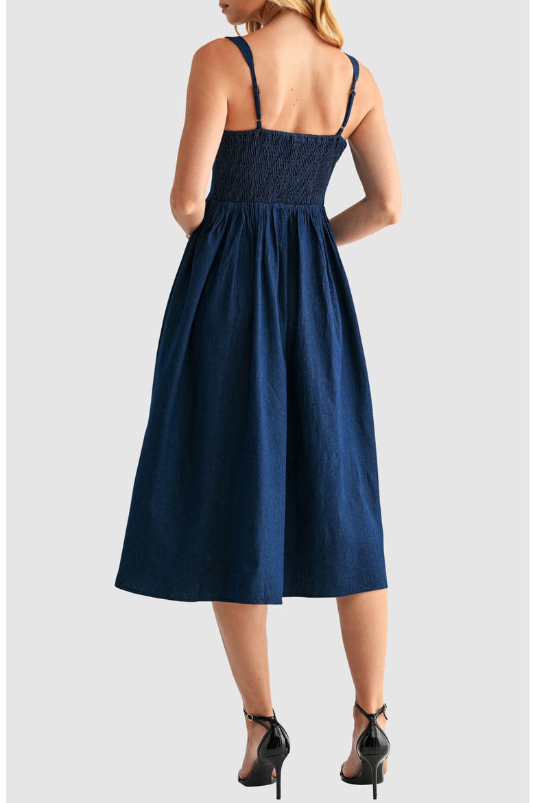 Square Neck Denim Midi Dress, Alternate, color, DARK DENIM