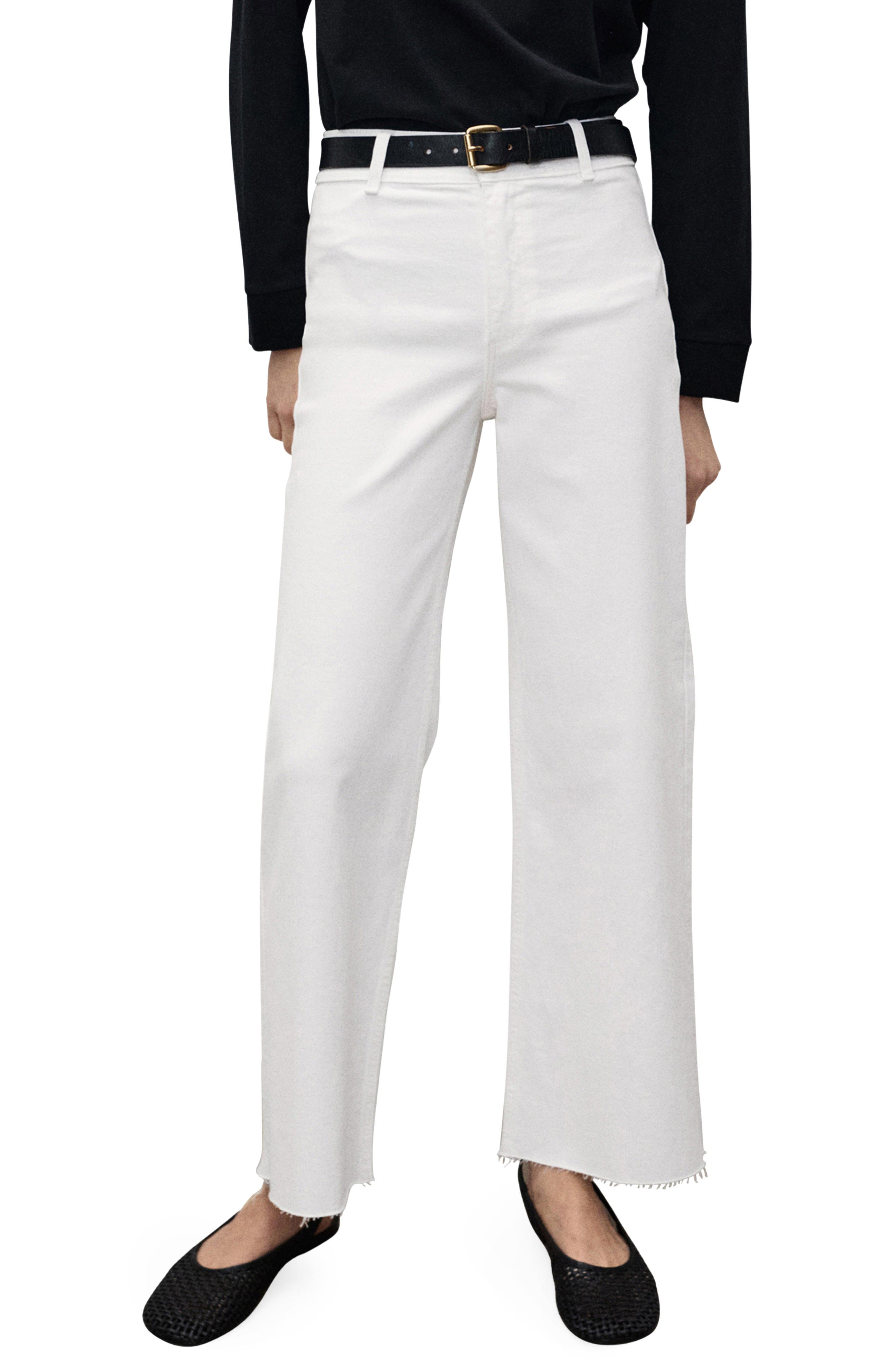 MANGO Catherin Raw Hem High Waist Wide Leg Culotte Jeans