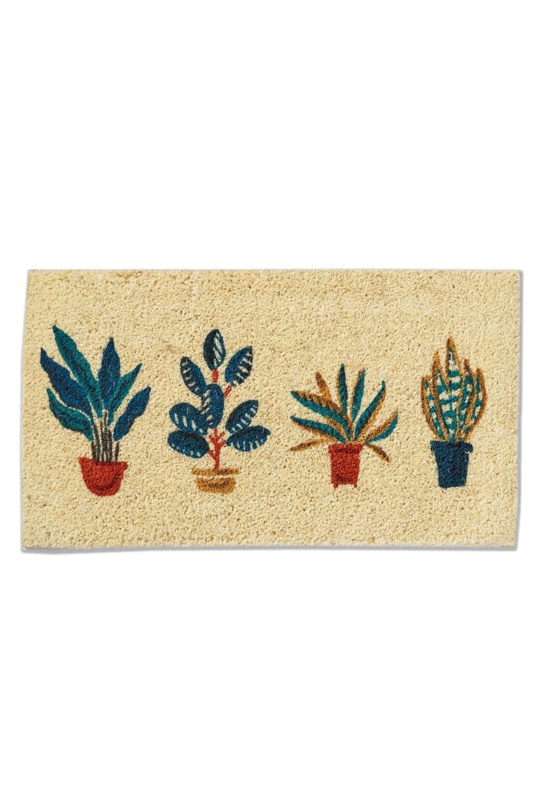 Natural Coir Door Mat Potted Plants Everyday Green Multi, Main, color, Green
