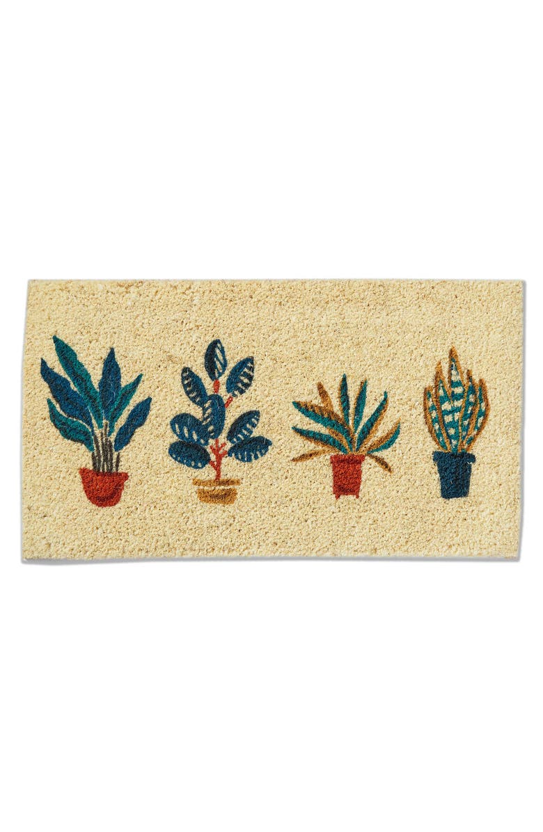 tag Natural Coir Door Mat Potted Plants Everyday Green Multi, Main, color, Green