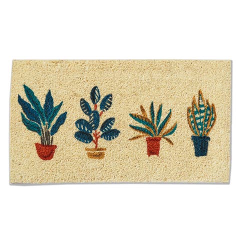 Natural Coir Door Mat Potted Plants Everyday Green Multi