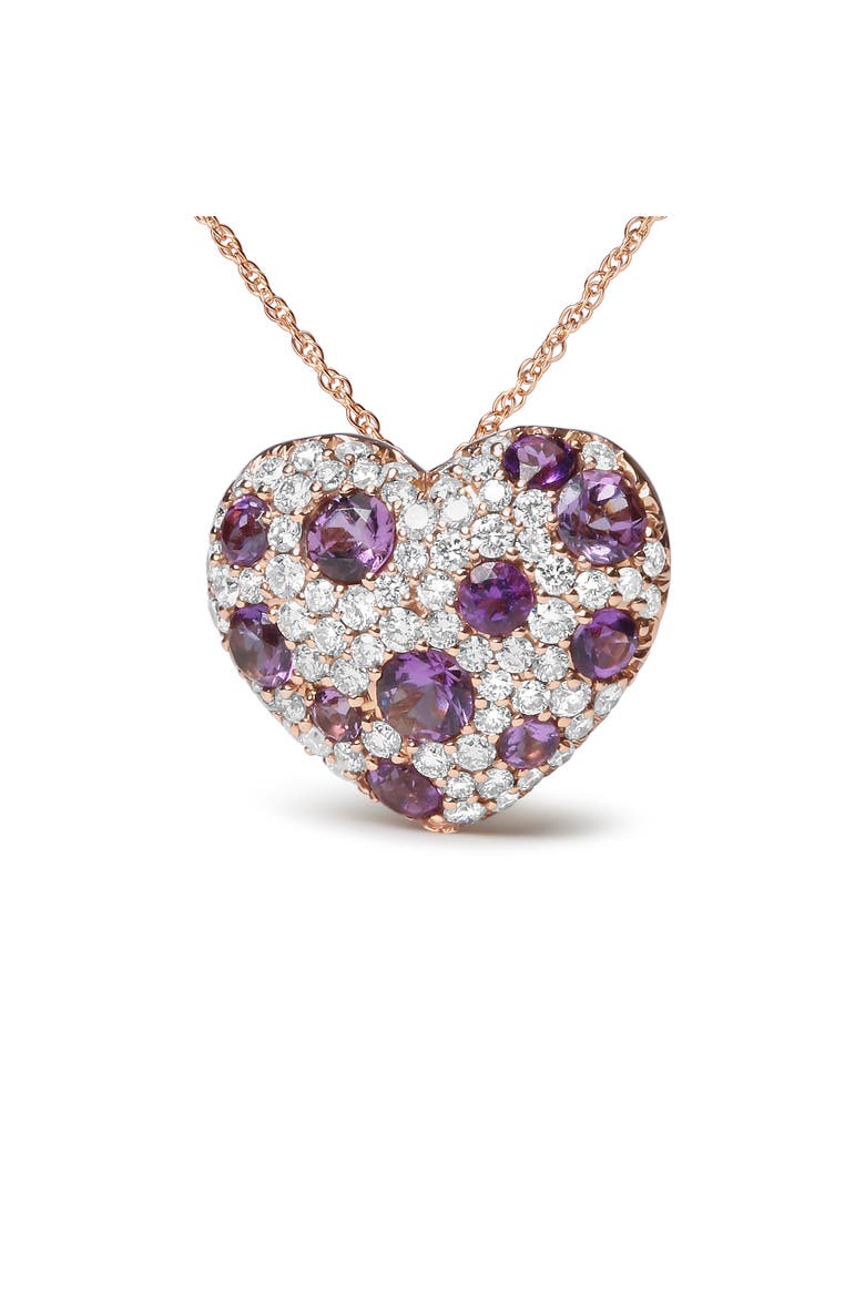 Gold 3/4 Cttw Diamond and Amethyst Heart Shape Pendant Necklace, Main, color, Pink