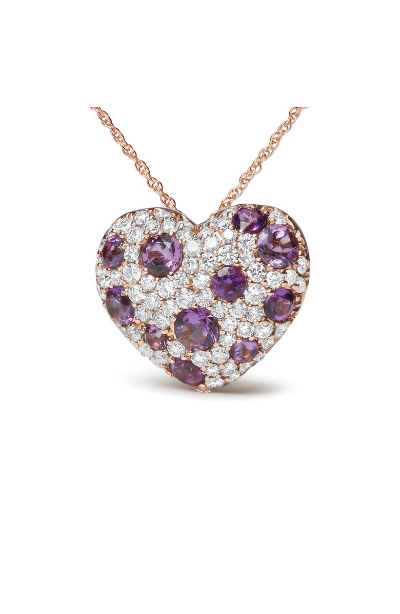 Haus of Brilliance Gold 3/4 Cttw Diamond and Amethyst Heart Shape Pendant Necklace, Main, color, Pink