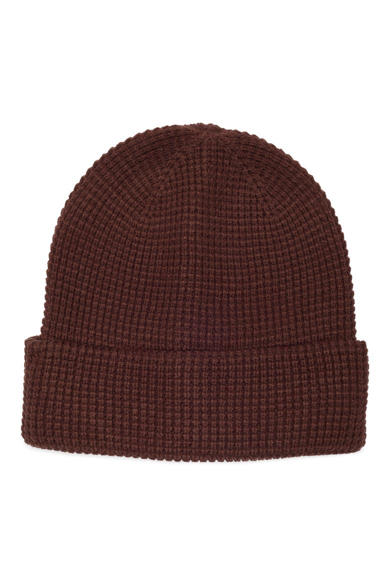 Waffle Knit Beanie, Main, color, BROWN