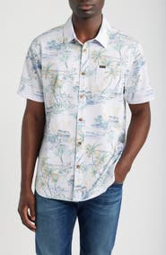 DARK SEAS Eldora Tropical Print Short Sleeve Performance Button-Up Shirt