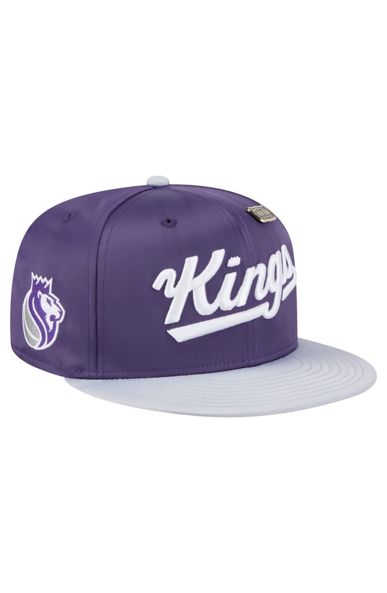 New Era Men's New Era  Purple/Gray Sacramento Kings Throwback Satin Vintage Pin Two-Tone 59FIFTY Fitted Hat, Alternate, color, 