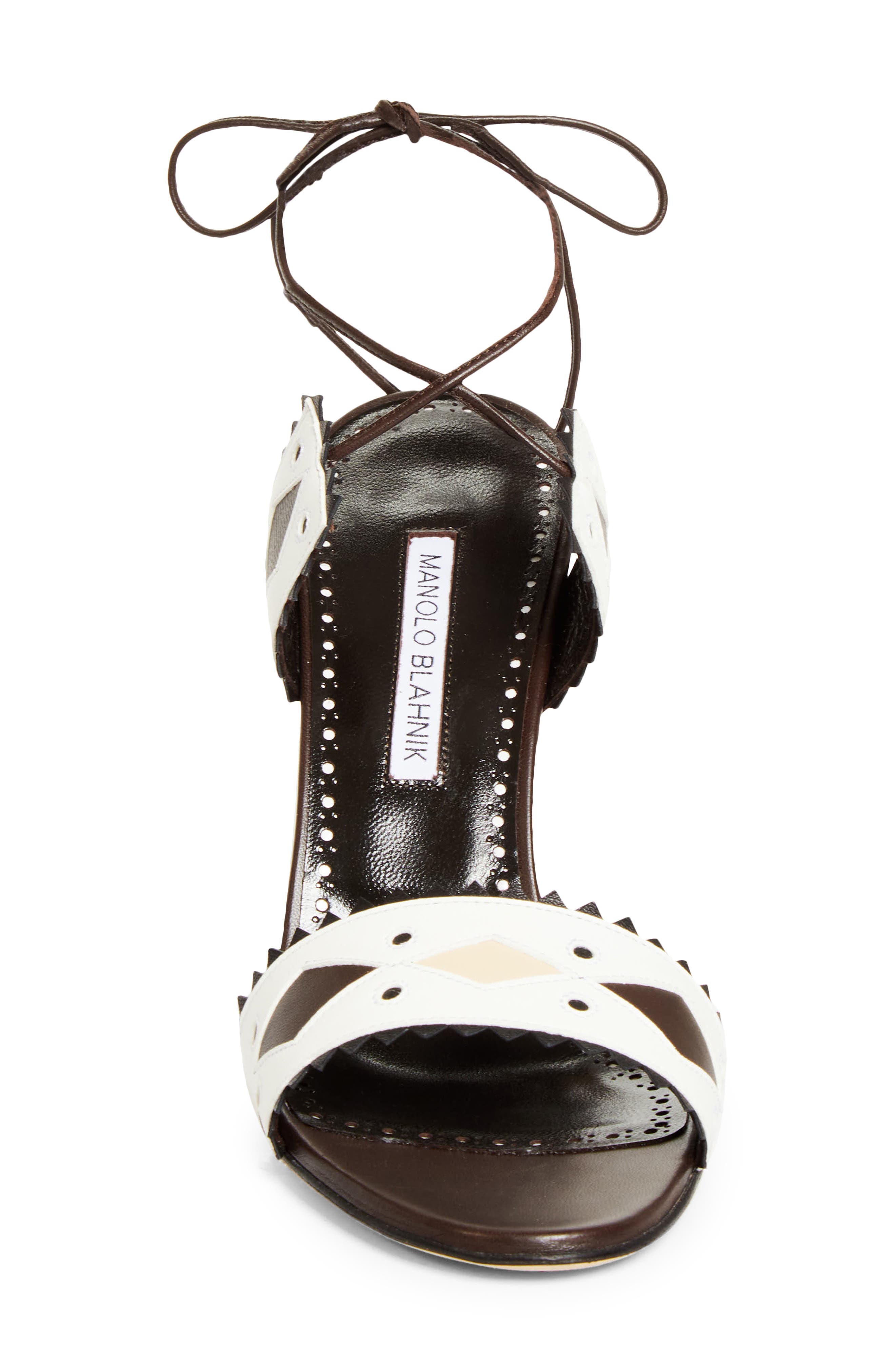 Manolo Blahnik Renti Ankle Tie Sandal, Alternate, color, Dark Brown/ White