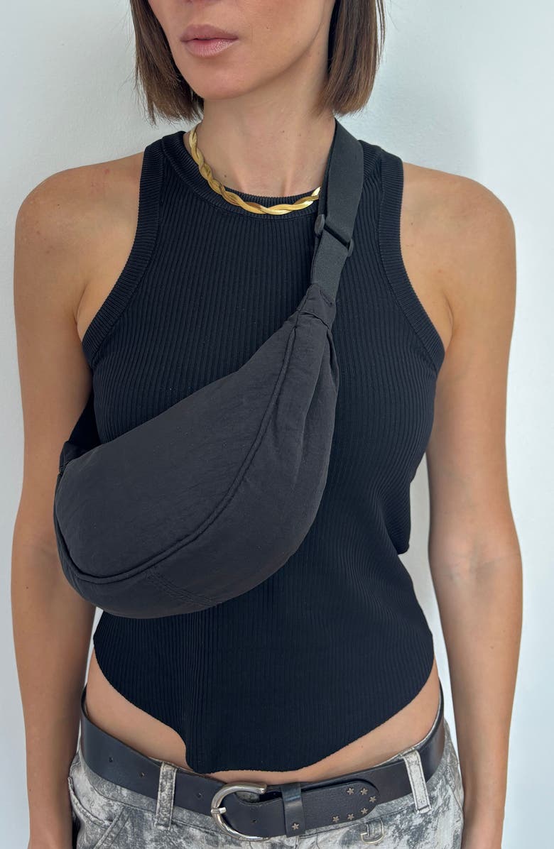 Adornia Black Sporty Adjustable Moon Bag, Alternate, color, Black