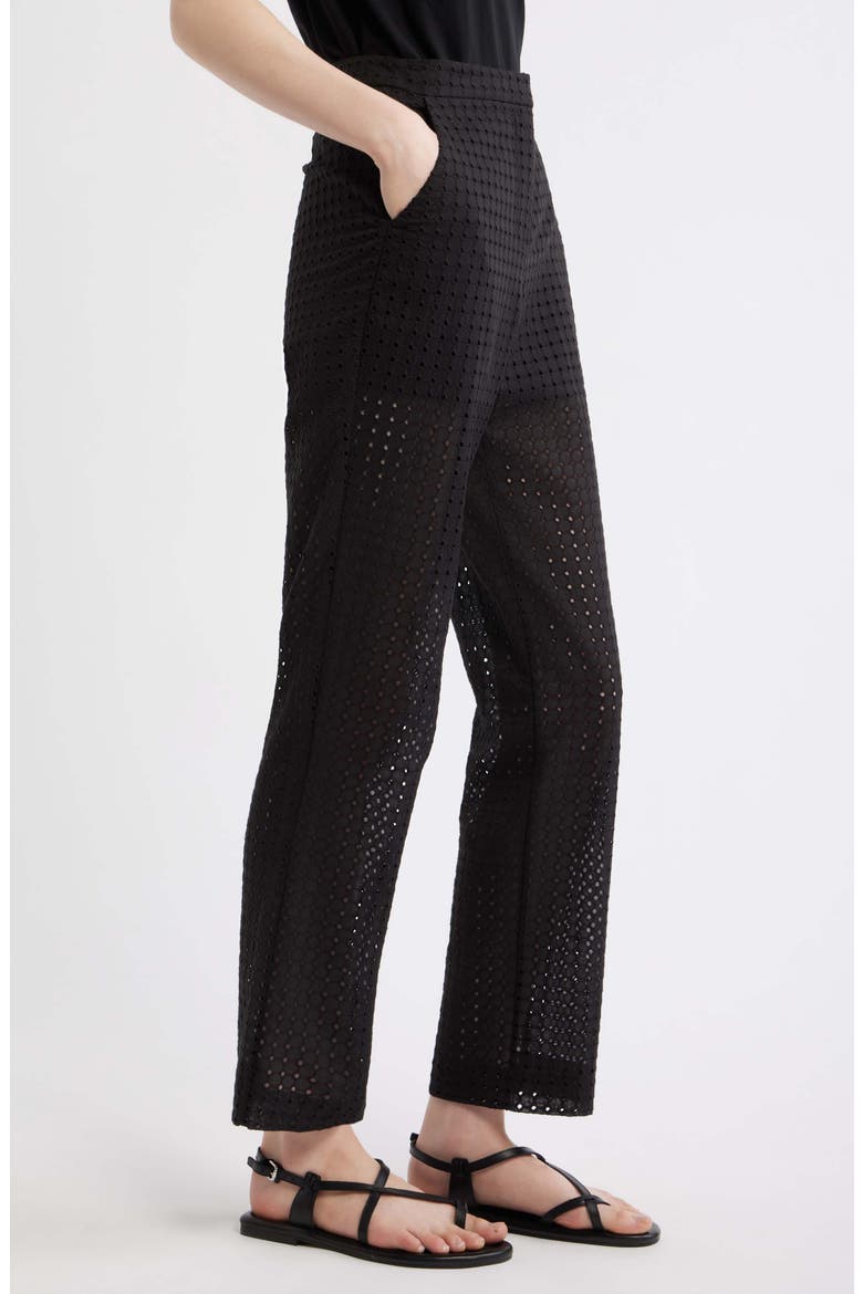 Eyelet Embroidered Cotton Pants, Alternate, color, BLACK