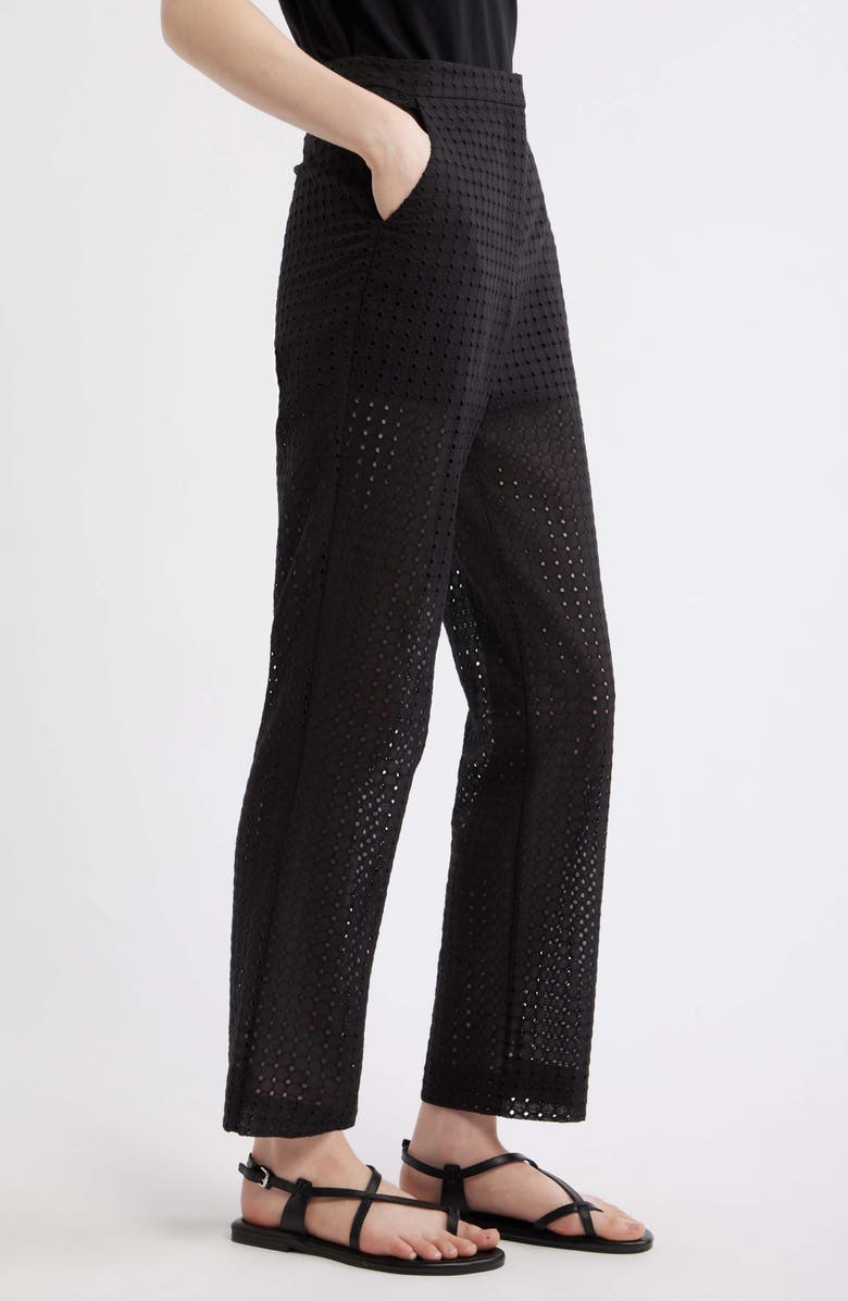 Theory Eyelet Embroidered Cotton Pants, Alternate, color, Black