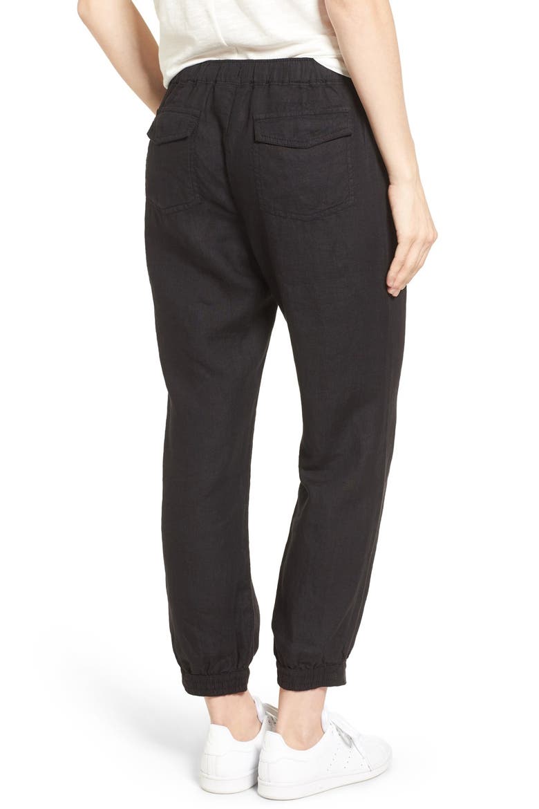 Crop Linen Joggers, Alternate, color, BLACK