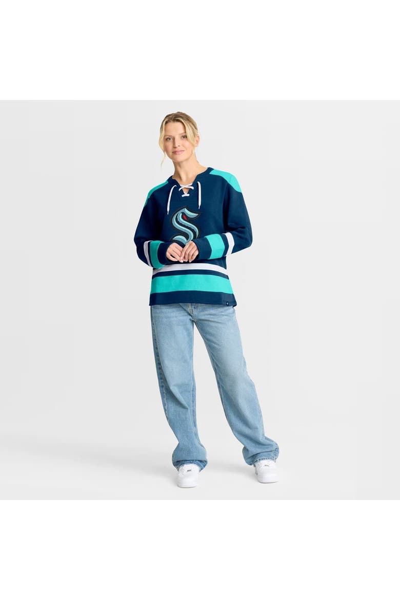 Women's Fanatics  Deep Sea Blue Seattle Kraken Icing Long Sleeve Lace Up Sweatshirt, Alternate, color, Navy