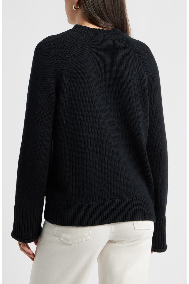 Oversize V-Neck Cotton Sweater, Alternate, color, BLACK