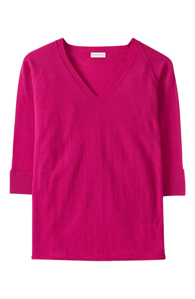 Celtic & Co. Fine Knit Merino V-Neck Sweater, Alternate, color, Raspberry