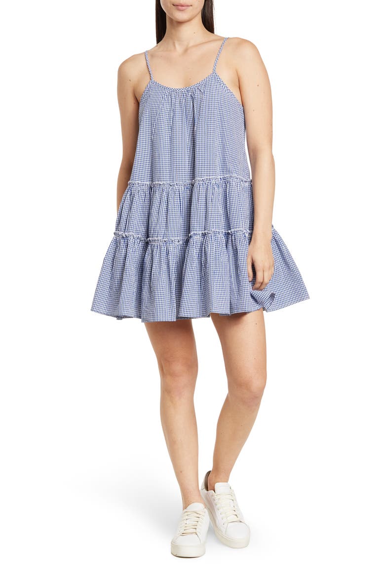 Tiered Ruffle Cotton Minidress, Main, color, ROYAL/ IVORY