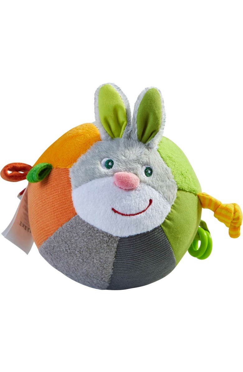 HABA Bunny Baby Ball Toy with Crinkle Ears and Rattle Rings, Main, color, Multi