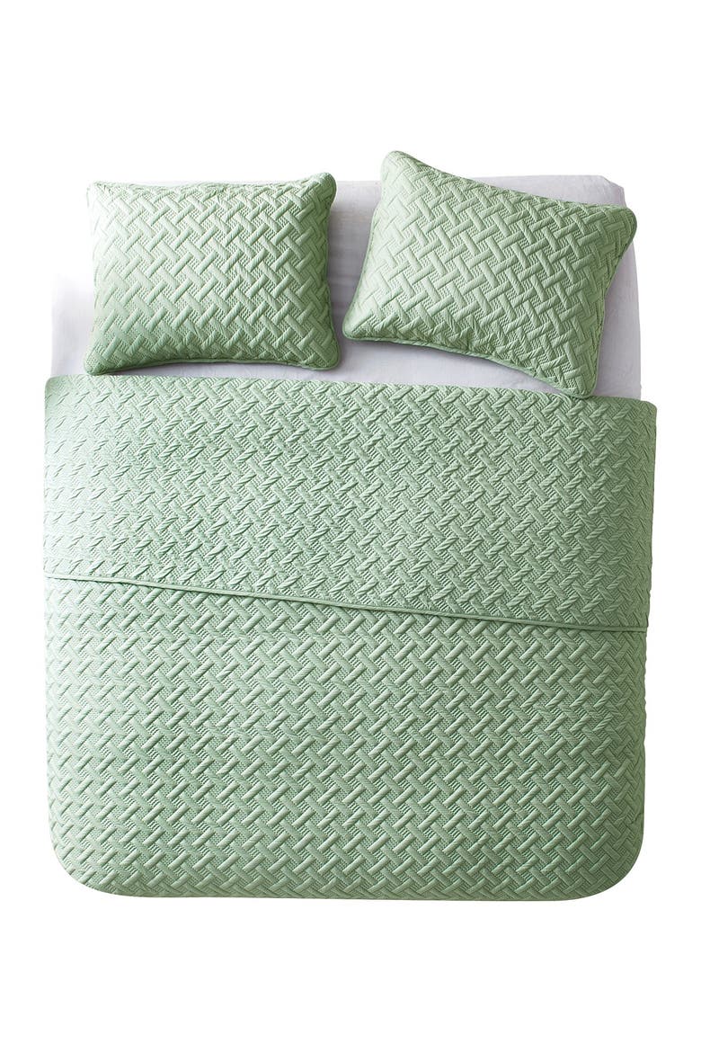 Nina Embossed Basketweave Quilt Set - Twin, Main, color, GRN