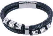Trafalgar Loose Fit Silver and Leather 2 Band Secure Clasp Leather Bracelet