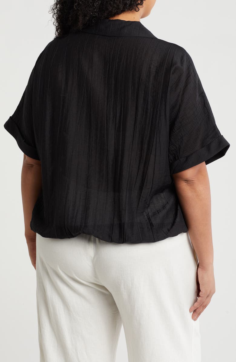 Adrianna Papell Short Sleeve Tie Front Button-Up Shirt, Alternate, color, Black