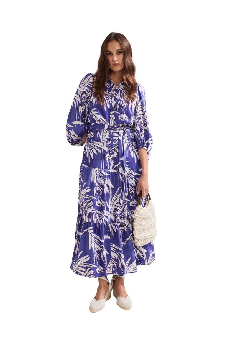 Coralie Print Shirt Midaxi Dress, Main, color, Blue