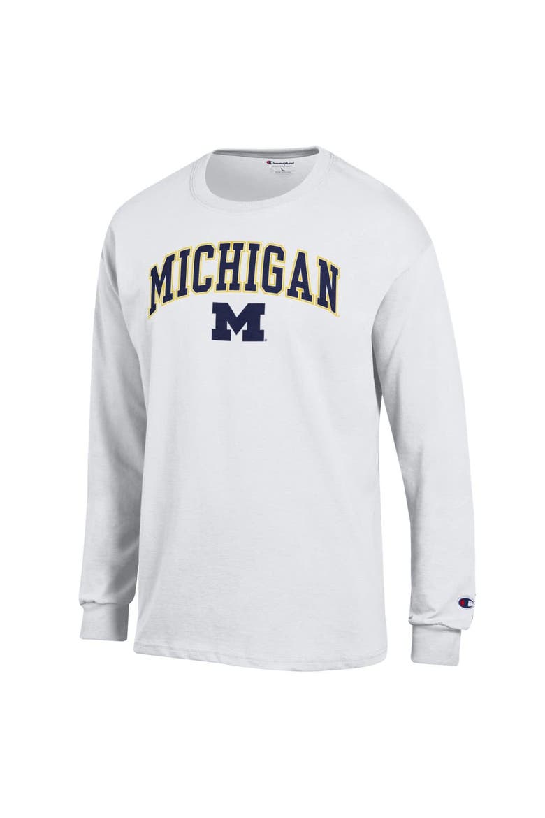 Men's Champion  White Michigan Wolverines Arch Over Logo Long Sleeve T-Shirt, Alternate, color, White