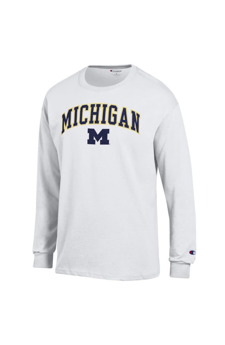 Champion Men's Champion  White Michigan Wolverines Arch Over Logo Long Sleeve T-Shirt, Alternate, color, White