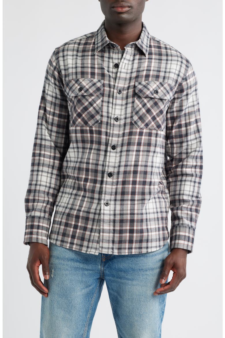 Burnside Plaid Flannel Button-Up Shirt, Alternate, color, GREY PLAID