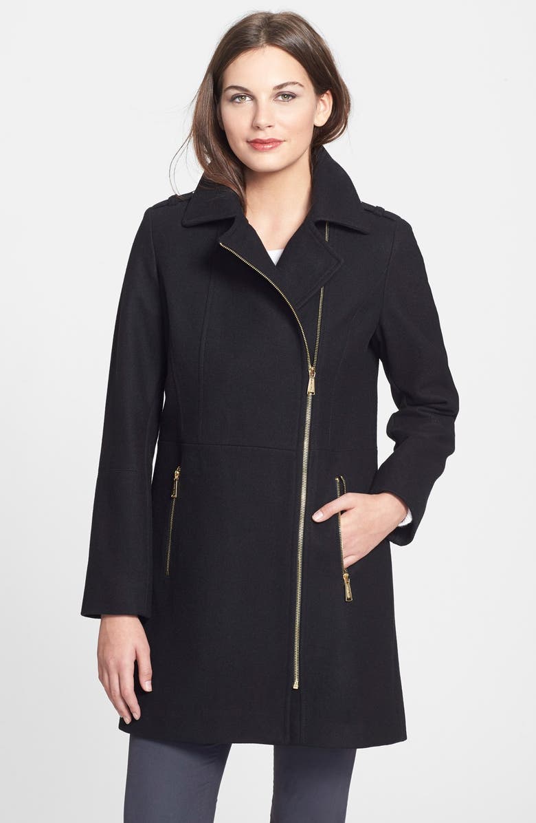 MICHAEL Michael Kors Asymmetrical Wool Blend Coat, Main, color, 
