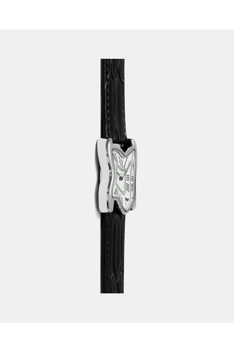 Large Square Melting Silver Watch, Alternate, color, Black
