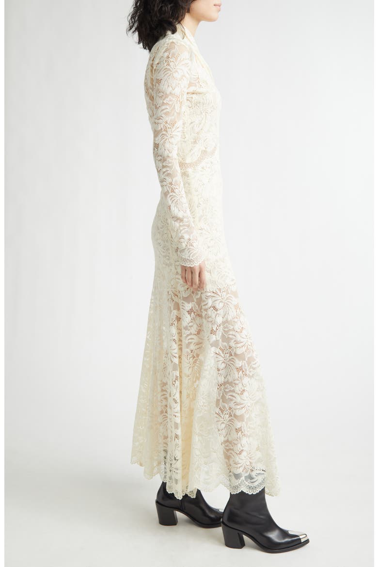 Twist Front Scalloped Long Sleeve Lace Dress, Alternate, color, IVORY