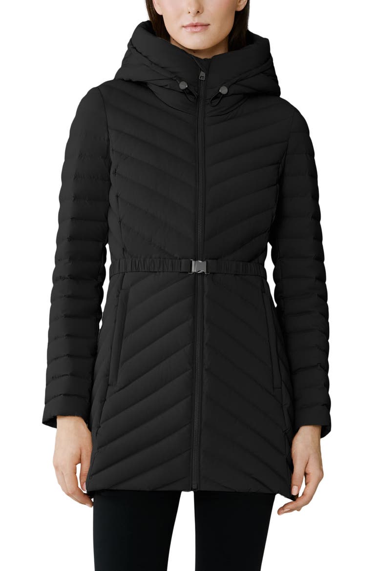Estelle Water Resistant 700 Fill Power Hooded Down Jacket, Main, color, BLACK