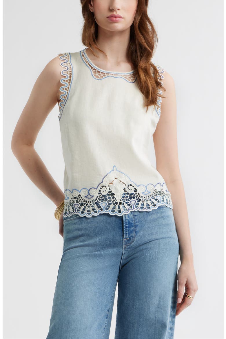 Cutwork Shell Sleeveless Top, Main, color, IVORY EGRET