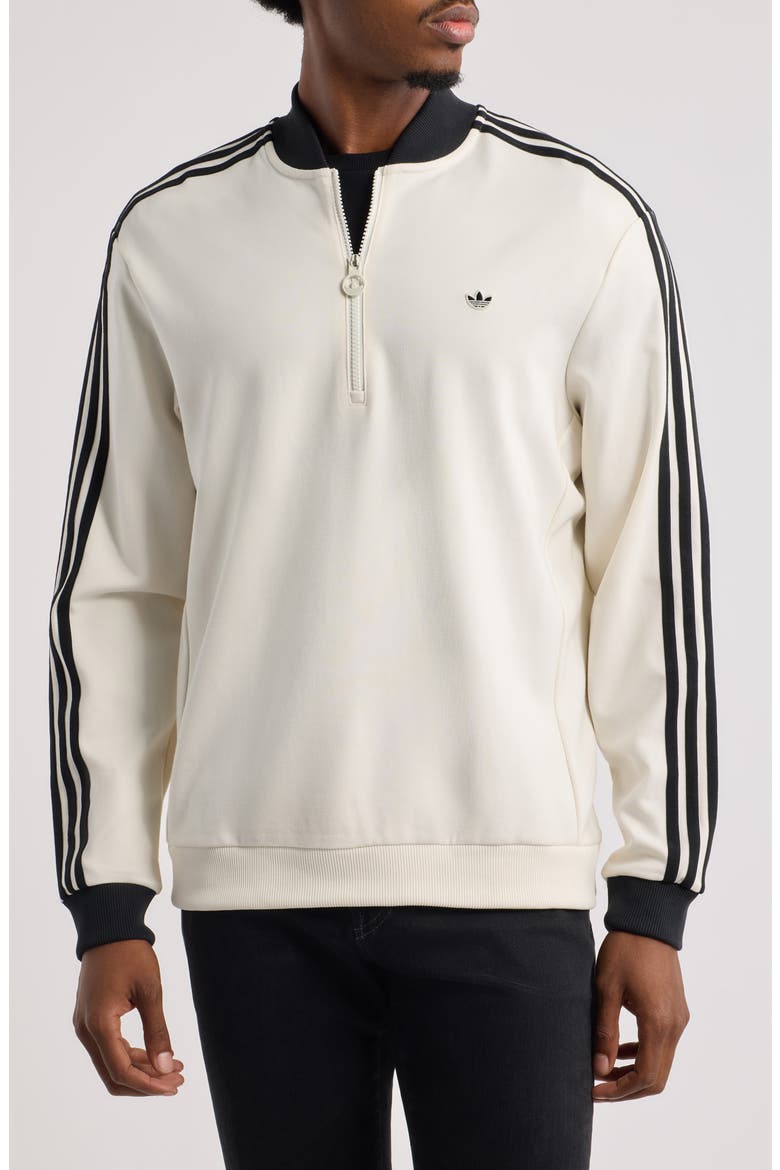 Originals 3-Stripe Quarter Zip Golf Sweatshirt, Main, color, CHALK WHITE/ BLACK