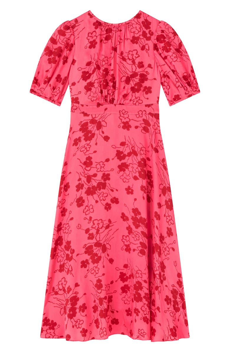 LK Bennett Jem Puff Sleeve Hammered Satin Midi Dress, Alternate, color, Pink