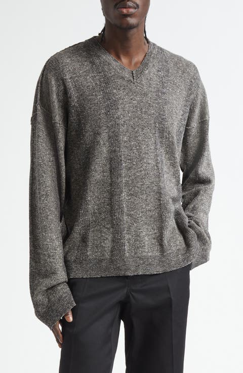 Linen & Cotton Blend V-Neck Sweater