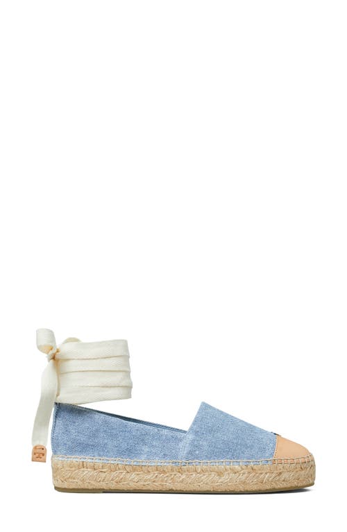 Tory Burch Bicolor Denim Ankle-wrap Espadrilles In Blue Cloud/naturale