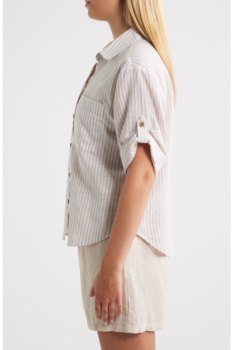 Mason Short Sleeve Stripe Button-Up Shirt, Alternate, color, KHAKI SAND