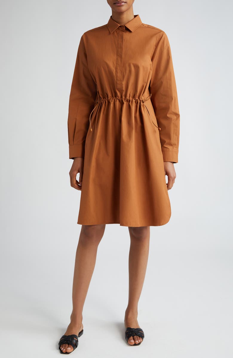 Max Mara Juanita Cinch Waist Long Sleeve Poplin Shirtdress, Main, color, 
