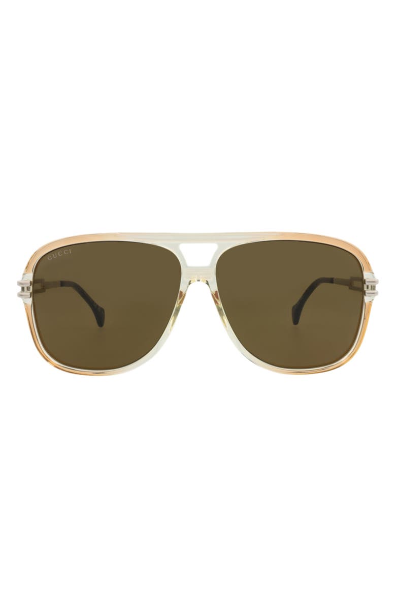 Gucci 63mm Aviator Sunglasses, Main, color, Orange Silver Brown