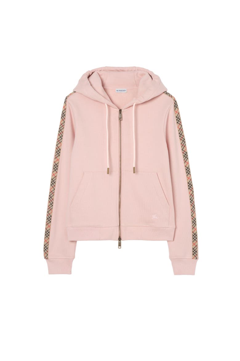 Check Trim Cotton Zip Hoodie, Alternate, color, Bouquet pink