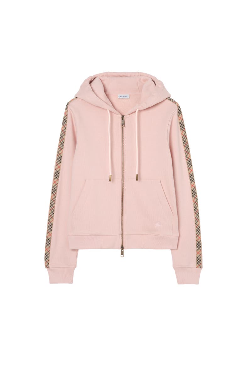 Burberry Check Trim Cotton Zip Hoodie, Alternate, color, Bouquet Pink