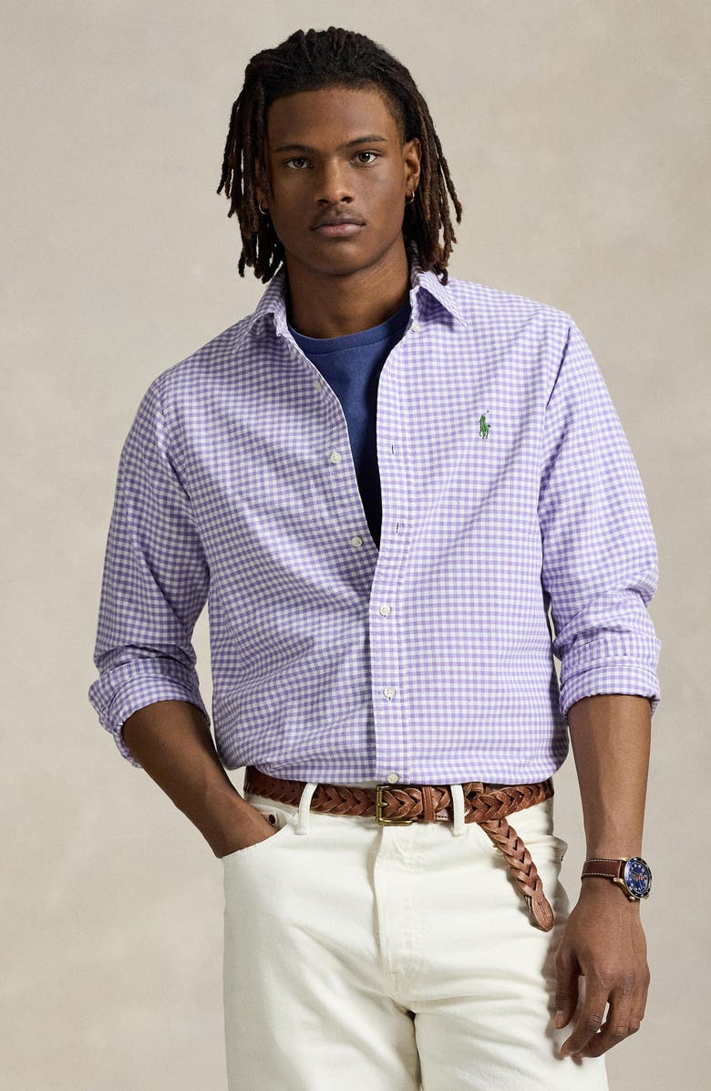 Polo Ralph Lauren Classic Fit Gingham Cotton Button-Down Oxford Shirt, Alternate, color, Aix Lavender Nevis