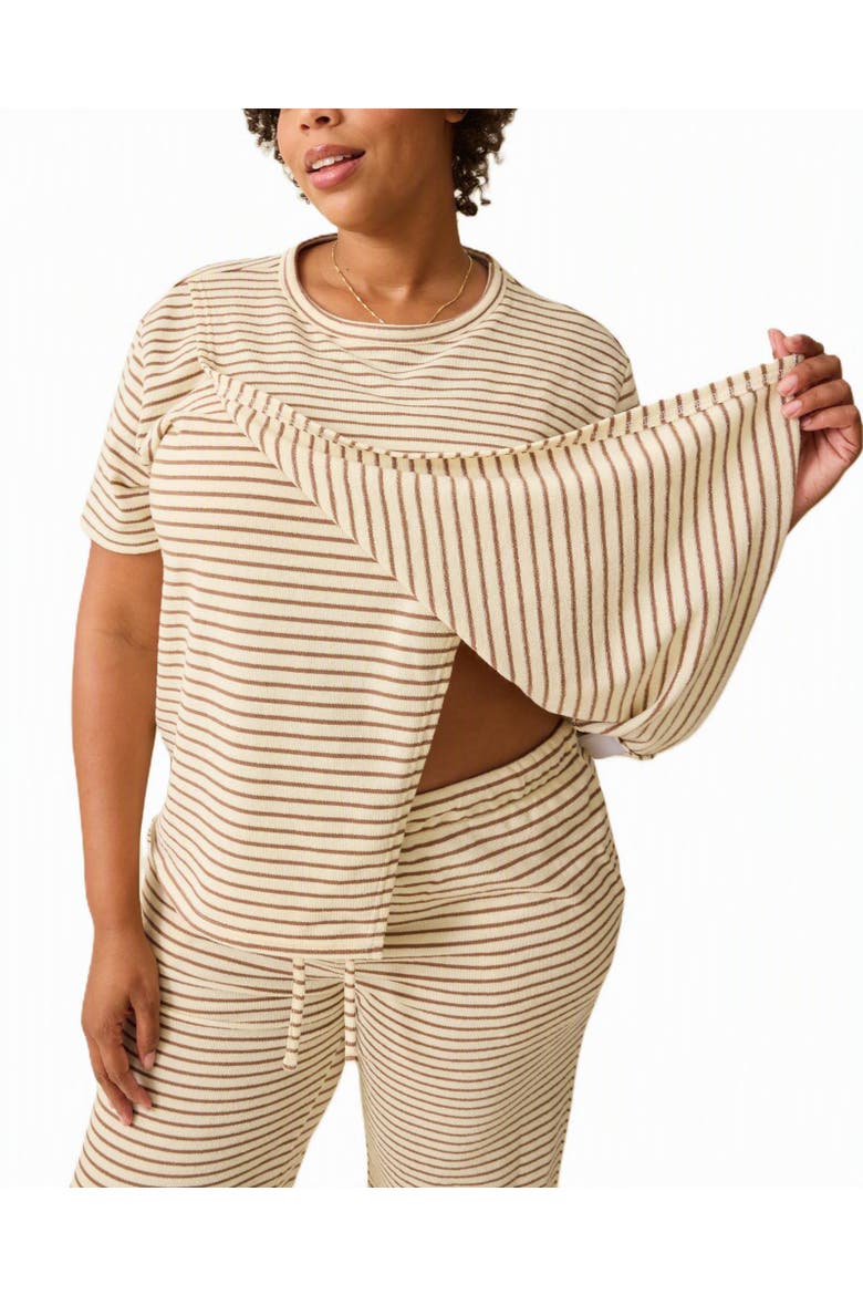 Maternity & Nursing Split Hem T-Shirt, Main, color, Ivory Chocolate Stripe