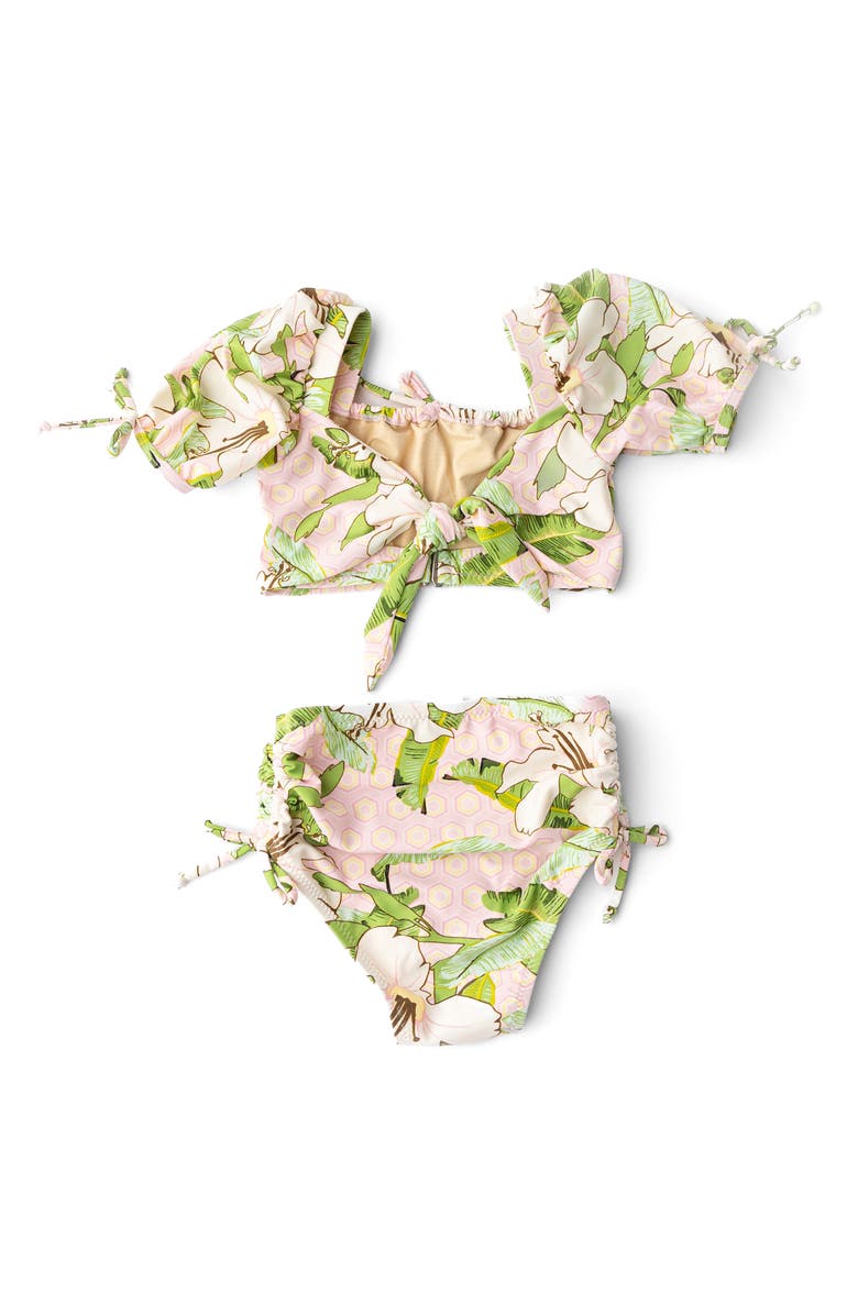 Shade Critters Kids' Hibiscus Botanical High Waist Two-Piece UPF 50+ Swimsuit, Alternate, color, Pink