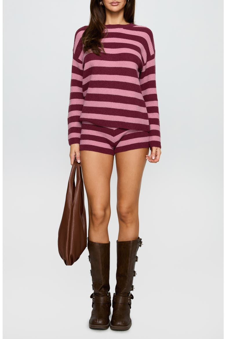 Whole New World Stripe Knit Sweater & Shorts Set, Main, color, PINK STRIPE