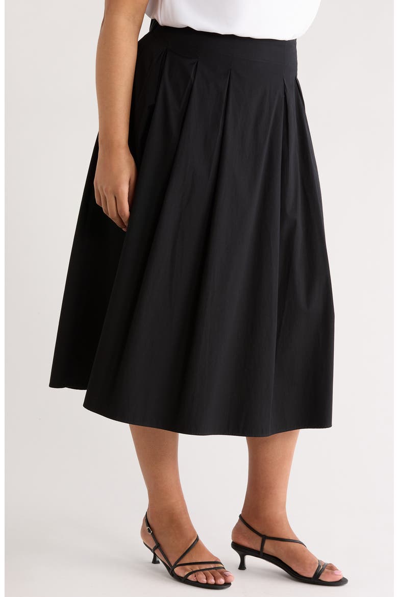 Pleated Cotton Poplin Midi Skirt, Alternate, color, BLACK