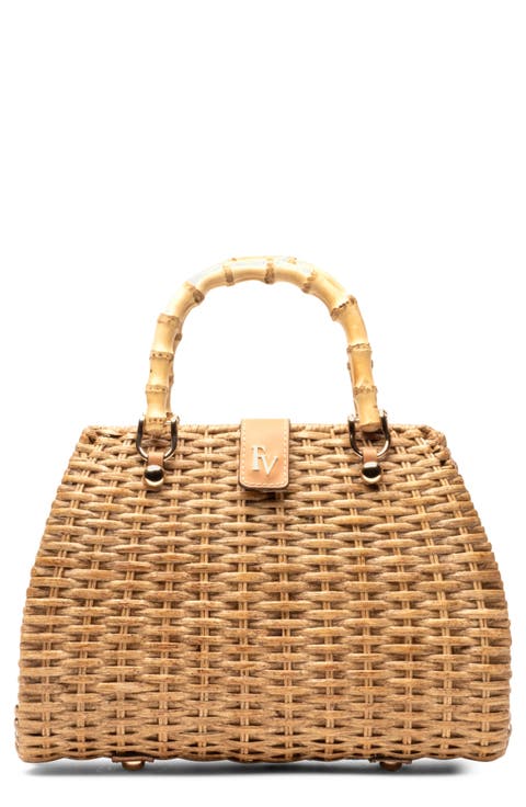 Rooster Woven Wicker Top Handle Bag