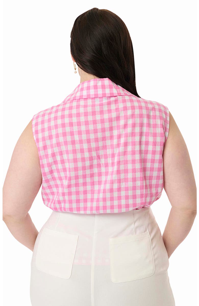 Unique Vintage Plus Size Notched Collar Cotton Blouse, Alternate, color, Pink Gingham