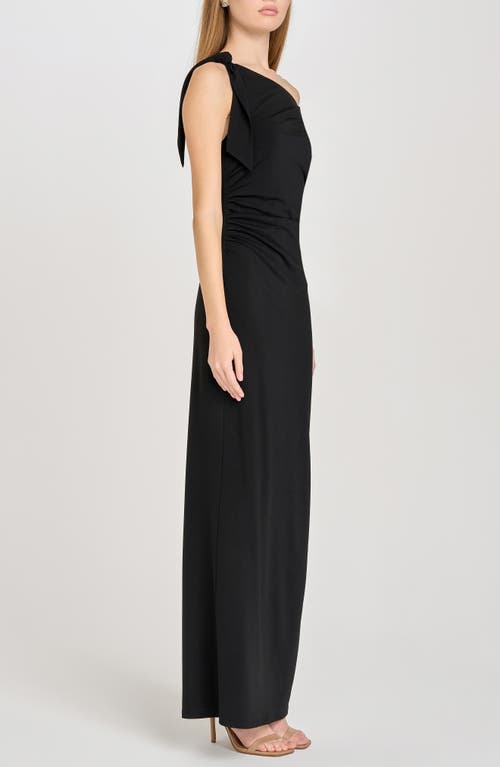 Wayf Say Less Ruched One-shoulder Maxi Dress In Black